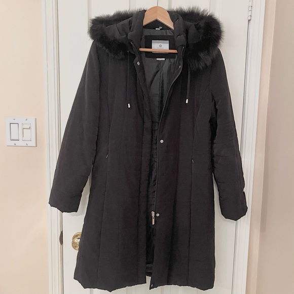 Nuage Real Fur Trim Hooded Coat Black Size M - Picture 4 of 16